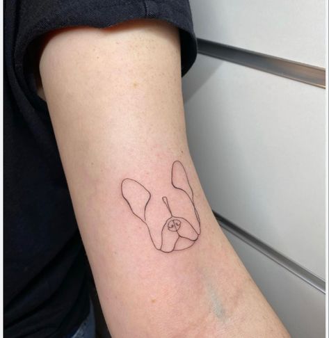 Simple Boston Terrier Tattoo, Boston Terrier Outline Tattoo, French Bulldog Tattoo Minimalist, Boston Terrier Tattoo, French Bulldog Tattoo, Bulldog Tattoo, Ear Tattoo Ideas, Ear Tattoos, X Tattoo