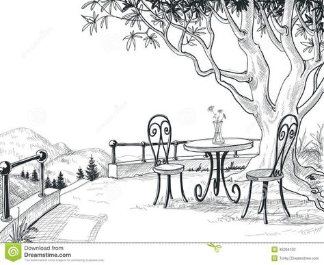 restaurant-terrace-sketch-outdoor-scene-pencil-drawing-45264103 ... Table Sketch, Restaurant Terrace, Graphite Art, City Sketch, Scene Drawing, Free Art Print, City Drawing, Free Art Prints, Spring Painting