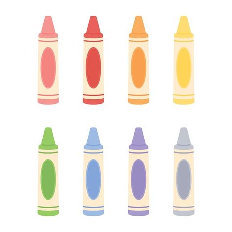 Crayon Illustration, School Concept, Minimalist Pastel, Pastel Crayons, Flat Vector Illustration, Cute Pastel, Flat Vector, Children Illustration, Icon Set