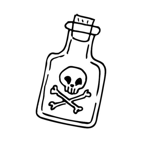 Vector poison bottle in doodle style ico... | Premium Vector #Freepik #vector #tatoo-design #sketch #tattoo #ink-bottle Poison Tattoo Design, Message In A Bottle Tattoo Simple, American Traditional Bottle Tattoo, Poisonous Tattoo, Bottle Of Poison Drawing, Halloween Potion Bottles Drawing, Poison Bottle Drawing, Poison Sketch, Poison Drawing