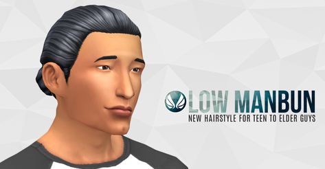 Simsational designs: Low Bun hair • Sims 4 Hairs Maxis Match Men, Man Bun Styles, Man Buns, Poofy Hair, Man Bun Hairstyles, Sims Stories, Quiff Hairstyles, Download Hair, Bun Styles