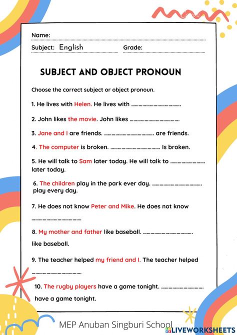 Personal Pronouns Worksheets Grade 3, Object Pronouns Worksheets For Kids, Pronouns Worksheet For Grade 3, Subject And Object Pronouns Worksheets, Personal Pronouns Worksheets, Pronouns Worksheet, Demonstrative Pronouns, Materi Bahasa Inggris, Subject Object