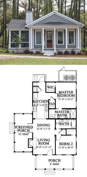 Small House Plans With Screened Porch, Cottage Plans With Screened In Porch, 2 Bed 1.5 Bath House Plans, 2 Bed 2 Bath Tiny House Floor Plans, 2 Bed 2 Bath House Plans Cottage, House Plans For Small Houses, Cottage With Side Porch, Small House With Screened In Porch, 2 Bed 2 Bath Farmhouse Plans