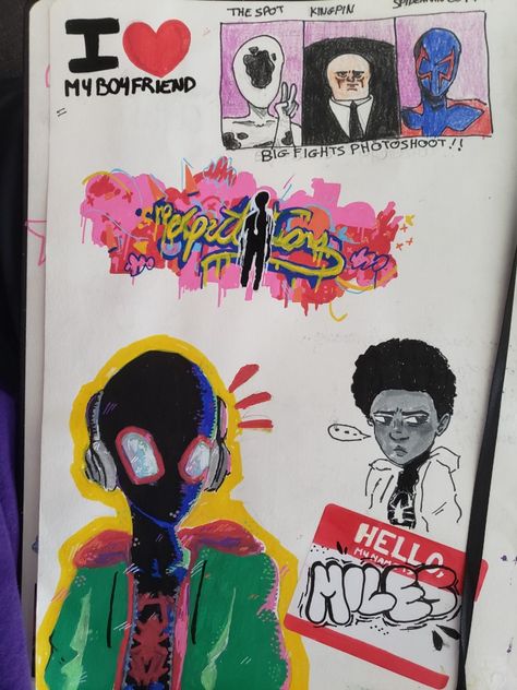 Miles Morales Inspired Fit, Miles Morales Drawing Sketches Easy, Miles Morales Sketchbook Pages, Miles Morales Spray Paint, Miles Morales Sketchbook, Miles Sketchbook, Miles Morales Graffiti, Miles Morales Sketch, Miles Morales Drawing