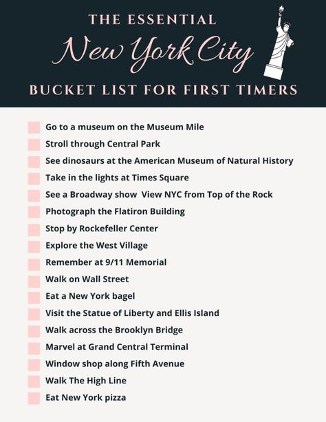 For your absolute first time in New York City, here is the essential New York City bucket list for first timers. And don’t miss a printable checklist at the end so you can cross off things you’ve done as you experience them. New York City Checklist, New York Checklist, Nyc Checklist, Bucket List Aesthetic, New York Trip Planning, Autumn Planner, Photographie New York, List Aesthetic, New York Bucket List