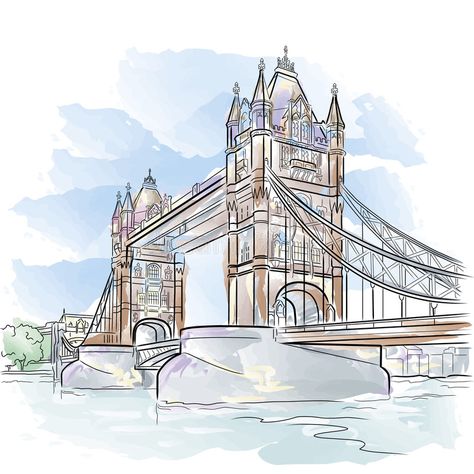 London Vector, Bridge Drawing, Sketch London, London Drawing, Tower Bridge London, Drawing Color, London Bridge, Color Vector, Best Places To Travel