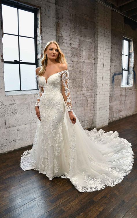 Long-Sleeve Lace Wedding Dress with Detachable Overskirt - Martina Liana Sleeves For Wedding Dress, Canon Event, Detachable Wedding Dress, Martina Liana Wedding Dress, Martina Liana, Kleinfeld Bridal, Essense Of Australia, Long Sleeve Wedding Dress Lace, White Wedding Dress