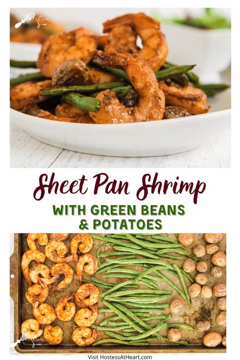 Shrimp And Green Beans Sheet Pan, Shrimp Potatoes And Green Beans, Shrimp Potatoes And Broccoli, Shrimp Green Beans Recipes, Sheet Pan Shrimp And Veggies, Shrimp Sheet Pan Dinner, Pan Green Beans, Seafood Cravings, Shrimp And Green Beans