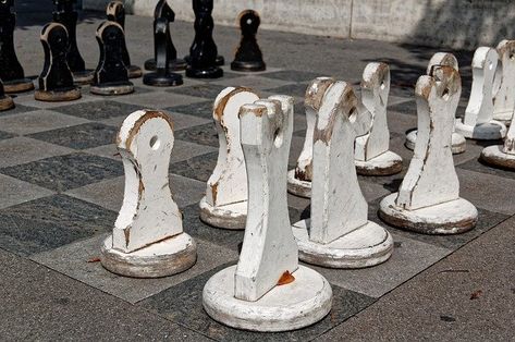 Garden Chess Set, Outdoor Chess Set, Outdoor Chess, Diy Chess Set, Diy Kids Playground, Modern Chess Set, Chess Figures, Bar Games, Backyard Playground