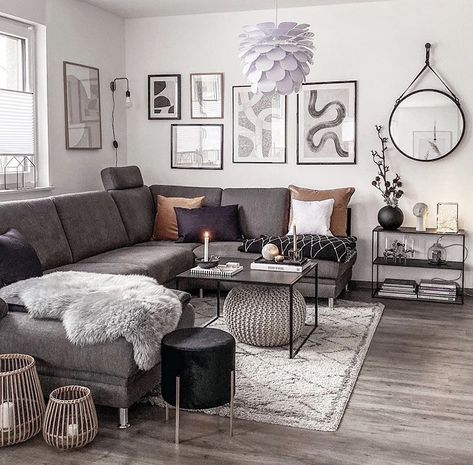 Scandinavian Living Room Dark, Living Room Dark Grey Sofa, Dark Grey Sofa, Front Room Decor, Living Room Dark, Grey Sofa Living Room, Scandinavian Living Room, Long Living Room, Classy Living Room