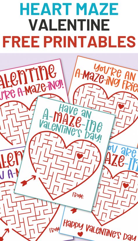 Kid’s of all ages will have fun with these free printable Maze Valentine’s Day Cards. These Valentine’s Day cards are the perfect non-candy Valentine for kids, teachers, parents, and more! Unique Valentines Cards, Valentines Puzzles, Free Holiday Printables, Valentines Bricolage, Printable Mazes, Labyrinth Design, Class Gifts, Heart Kids, Printable Valentines Day Cards