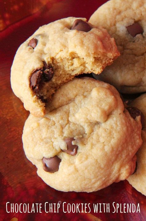 Amazingly delicious Chocolate Chip Cookies made with Splenda Cookies Made With Splenda, Splenda Cookies, Splenda Desserts, Sunday Treats, Sugar Free Cookie Recipes, Delicious Chocolate Chip Cookies, Diy Cookies, Splenda Recipes, Sugar Free Baking