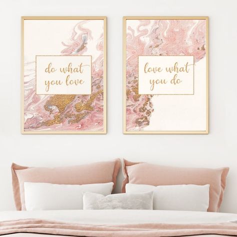 Painting Set Of Two, Inspirational Office Decor, Pink Office Decor, Motivational Office Decor, Rose Gold Office, Blush Pink Bedroom, Do What, Glam Office, Gold Abstract Painting