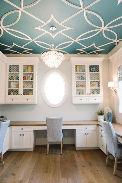 Blue Ceiling, Dove White, Wallpaper Ceiling, House Of Turquoise, Dream Craft Room, Craft Room Office, Painted Ceiling, Baltic Sea, Home Office Design