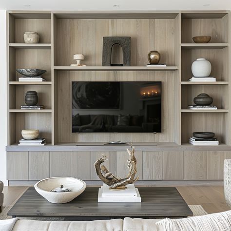 Media Wall Shelves, Decorating Around A Tv, Tv Wall Unit Designs, How To Decorate Around A Tv, Tv Gallery Wall, Expand Furniture, Wall Unit Designs, Built In Entertainment Center, Contemporary Home Design