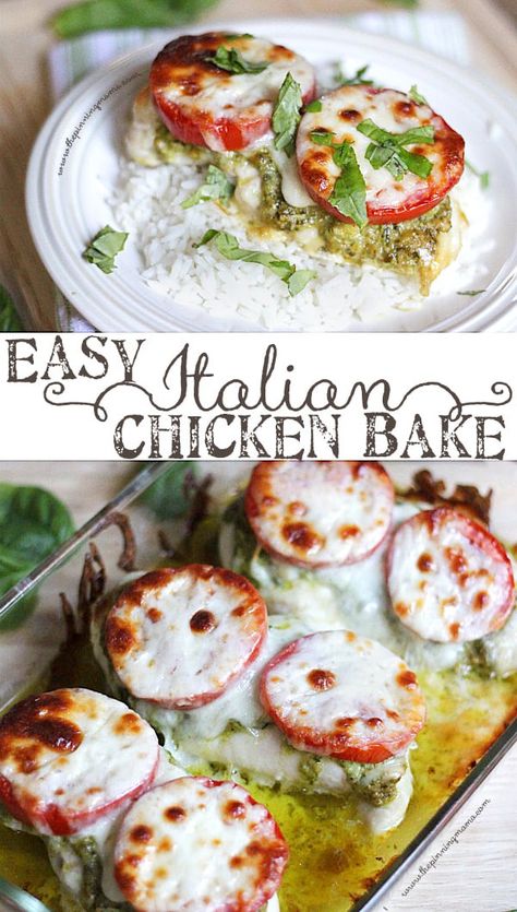 So easy and tastes AMAZING! The perfect weeknight dinner recipe! Easy Italian Chicken Bake. Italian Chicken Bake, Easy Italian Chicken, The Pinning Mama, Italian Baked Chicken, Tonights Dinner, Mushroom Stuffed, Fried Cheese, Bake Chicken, Chicken Recipies