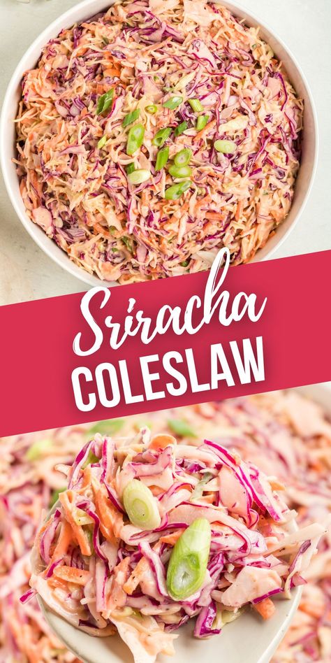 Spicy Asian Coleslaw Recipe, Spicy Side Dishes For Bbq, Sriracha Coleslaw, Spicy Coleslaw Recipe, Sriracha Slaw, Spicy Coleslaw, Asian Coleslaw, Healthy Coleslaw, Summer Potluck