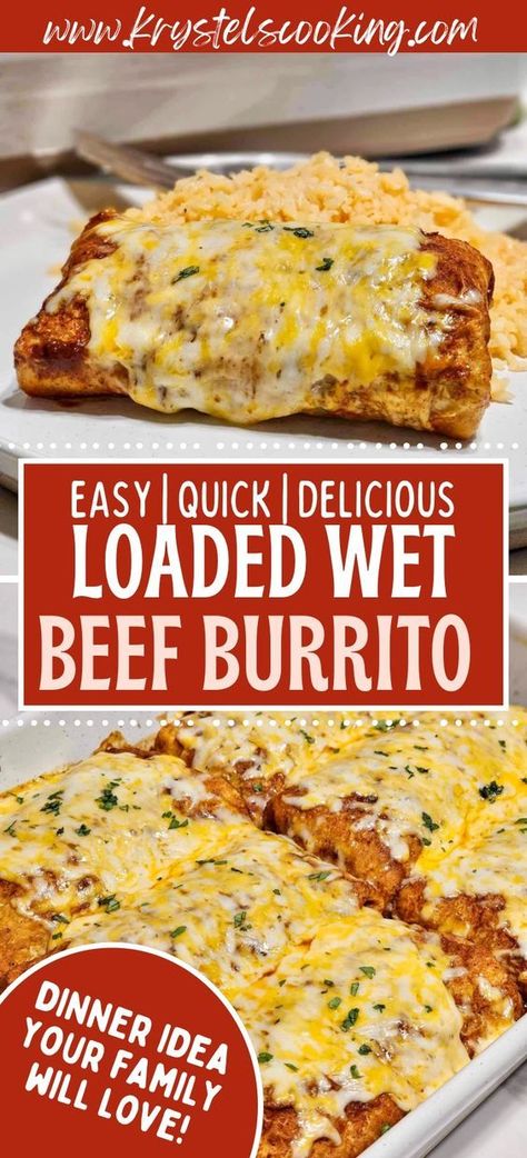 Discover the deliciousness of Loaded Smothered Beef Burritos tonight! My dinner recipes are perfect for busy weeknights or for a special dinner party. These easy, mouth-watering wet burritos will become a family favorite in no time. Don't miss out on this scrumptious sauced casserole – Click that save button now! Loaded Smothered Beef Burritos, Deconstructed Burrito Casserole, Best Burittos Recipes, Best Burritos Ever, Easy Wet Burrito Recipe Ground Beef, Pan Burritos Recipe, Burrito Casserole Recipe Beef, Wet Beef Burrito Recipe, Beef Burittos Recipes Easy