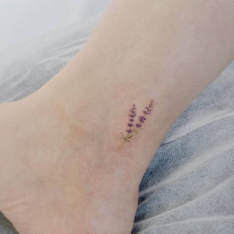 Lavender Tattoos, International Tattoo, Lavender Tattoo, Small Quote Tattoos, Ankle Tattoos, Anklet Tattoos, Leo Tattoos, Summer Tattoo, Cute Little Tattoos