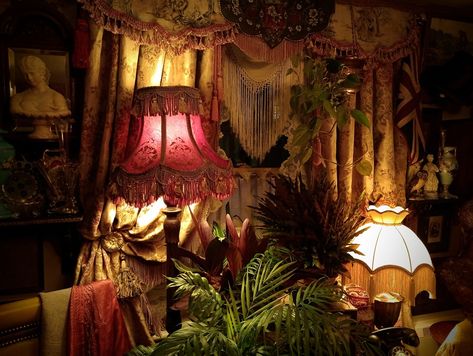 Red Boho Aesthetic, Whimsigothic Apartment, Whimsical Goth Bedroom, Bedroom Design Ideas For Women, Whimsical Rooms, Goth Lamp, Whimsical Room Decor, Hype Beast Bedroom, Whimsy Goth Bedroom