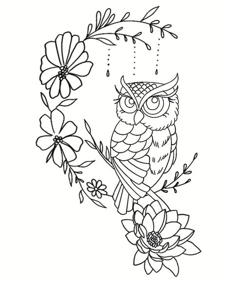 Owl Tattoo Stencil, Cute Owl Tattoo, Wood Art Diy, Light Tattoo, Tattoo Outline Drawing, Owl Tattoo Design, Flower Drawing Design, Drawing Examples, Sketch Tattoo Design