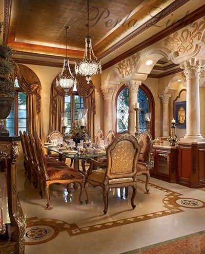 Dining Vignette 3 Basement Columns, Mansion Homes, Plans Architecture, Real Estat, Beautiful Dining Rooms, Luxury Dining Room, Tuscan Decorating, Elegant Dining Room, Tuscan Style