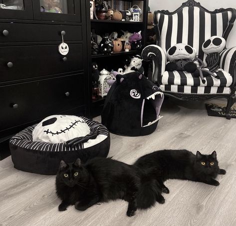 Our Apartment, Goth Living Room, Nightmare Before Christmas Bedding, Cat Apartment, Soul Aesthetic, Gothic Homes, Black Cat Day, Goth Houses, Mother Of Cats