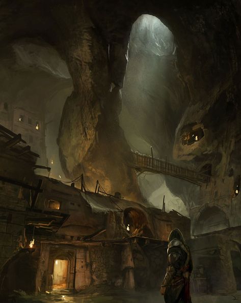 The Underground, located in the Badlands. A save haven for the less fortunate and criminal minds. Birthplace of Sparda Vi Maleficent. Assassin's Creed Revelations, Underground Cities, Location Inspiration, 다크 판타지, The Vatican, Fantasy City, Fantasy Setting, Fantasy Places, Fantasy Map