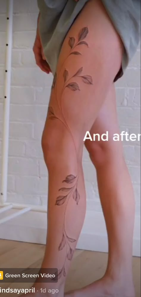 Wrap Around Calf Tattoo, Leaf Wrap Around Tattoo Leg, Leg Tattoo Placement For Women, Leg Wrap Tattoos Women, Straight Line Down Leg Tattoo, Calf Vine Tattoos For Women, Wrap Around Leaf Leg Tattoo, Leg Leaf Tattoo, Leaf Leg Tattoos Women