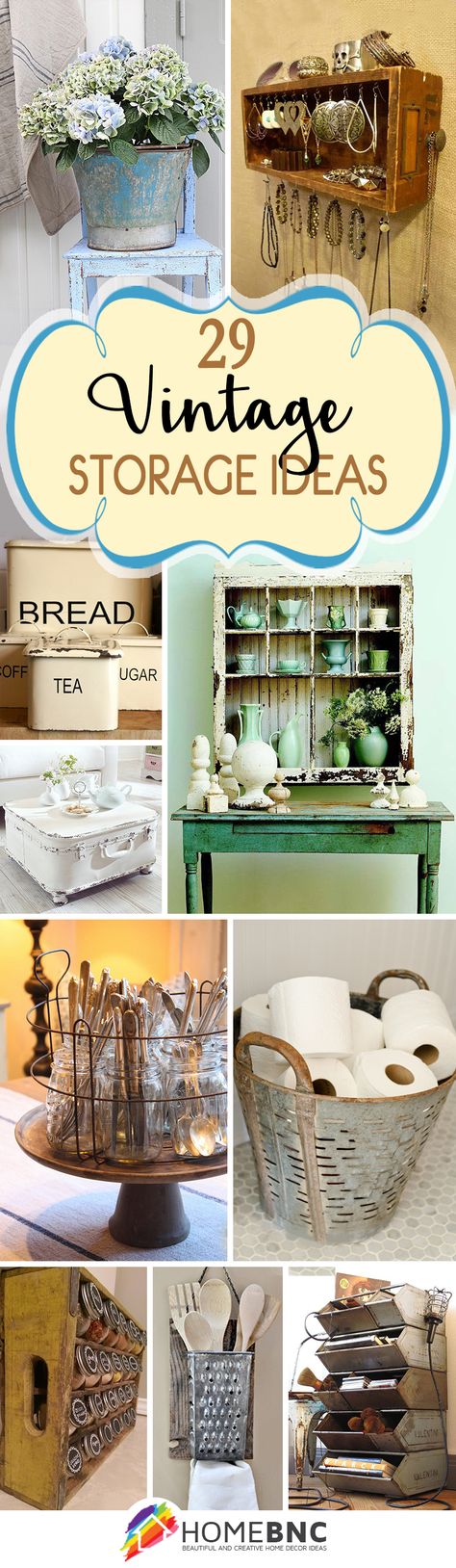 Vintage storage ideas for organizing your home. It’s often hard to find pieces that are both beautiful and functional, especially on a budget. Instead, look to vintage pieces to add that lived-in character along with clutter-controlling storage space. Vintage Storage Shelves, Vintage Towel Storage Ideas, Antique Storage Ideas, Vintage Storage Ideas, Vintage Enamelware Decor Ideas, Vintage Bathroom Storage Ideas, Vintage Storage Cabinet, Odd Decor, Repurpose Projects