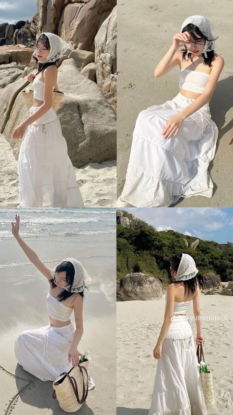 Beach Dress Ideas For Women, Korea Beach Outfit, Boracay Outfit, Sarong Outfit, Classy Beach Outfit, Winter Beach Outfit, Korean Outfits Ideas, Thailand Outfits, Beach Photo Inspiration