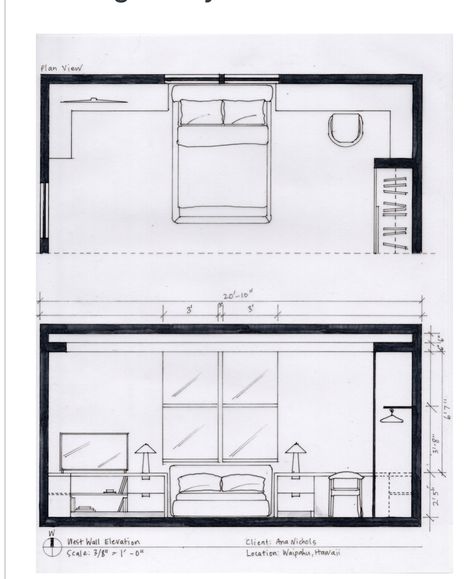 Poster Architecture Presentation, Bedroom Perspective, Bedroom Section, Markers Drawing Architecture, Sketch Plan, Interior Architecture Sketch, Poster Architecture, Interior Design Sketchbook, Furniture Design Sketches