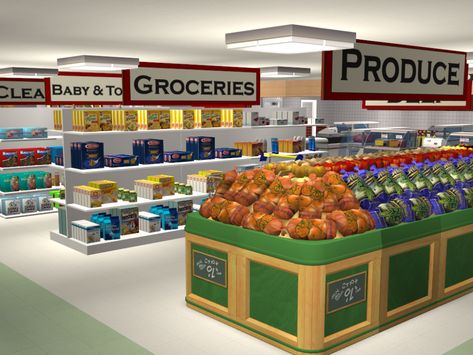 Mod The Sims - Grocery Store Signs (English and Simlish) Grocery Mod Sims 4, Sims 4 Grocery Store Mod, Sims 4 Online Shopping Mod, Sims 4 Supermarket Cc, Sims 4 Supermarket, Sims 4 Grocery Store, Grocery Store Signs, Sims 4 Pc, Grocery Store Items