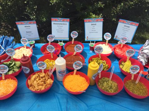 Hot dog bar- paw patrol party. Paw Patrol Party Ideas Food Hot Dog Bar, Paw Patrol Hot Dog Bar, Paw Patrol Birthday Theme, Hot Dog Bar, Second Birthday Ideas, Paw Patrol Birthday Party, Patrol Party, Kids Birthday Themes, Dog Birthday Party