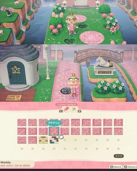 Animal Crossing Codes on Instagram: “Dm ur designs or island/home decoration to be featured 🏷 #animalcrossingnewhorizons #animalcrossing #animalcrossingdesigns…” Motif Acnl, Pink Island, Animal Crossing 3ds, Brick Path, Animal Crossing Guide, Path Design, Qr Codes Animal Crossing, Animal Crossing Villagers, New Animal Crossing