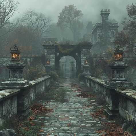 Creepy Fog, Dark Castle, Scene Art, Fantasy Pictures, Fantasy House, Fantasy Castle, Fantasy Places, Beautiful Dark Art, Landscape Artwork