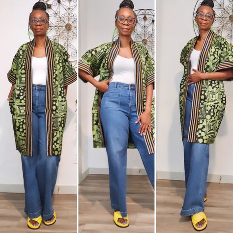 There are so many ways to style this jacket! Made with hand-dyed #adire, with aso-oke trim. Only from @BasikSimplicity. #africanfashion #africanprint #ankara #madeinnigeria #kimono Kimono Style Jacket, Aso Oke, August 10, Kimono Style, Kimono Jacket, Simple Elegance, Kimono Fashion, African Print, African Fashion