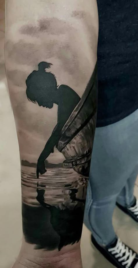 Beautiful tattoo of a girls silhouette against water | www.otziapp.com Trend Tattoo, Girls With Sleeve Tattoos, Tattoo Trend, Marvel Tattoos, Forearm Sleeve Tattoos, Cat Tattoos, Tiny Tattoo, Lotus Tattoo, Feather Tattoos