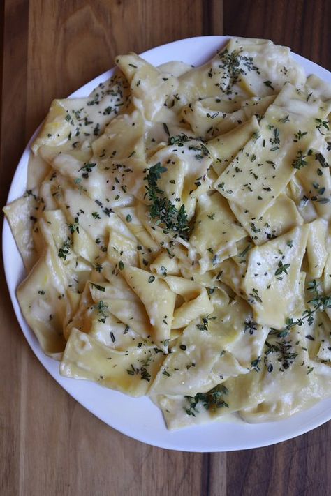 Pappardelle With Lemon Havarti Cream Sauce Papadeli Pasta Recipes, Pappardelle Recipes, Pasta Pappardelle, Weird Recipes, Cheesy Noodles, Pappardelle Recipe, Laura Vitale, Cream Sauce Pasta, Pappardelle Pasta