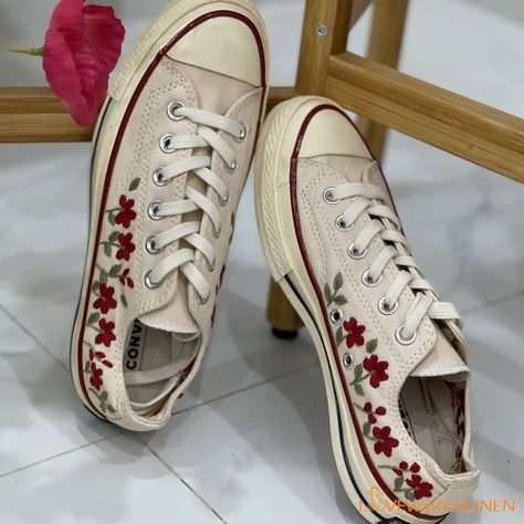 Converse Embroidery, Tie Sneakers, Embroidered Converse, Converse Custom, Low Top Converse, Converse Low, Converse Low Tops, Custom Converse, Embroidery Shoes