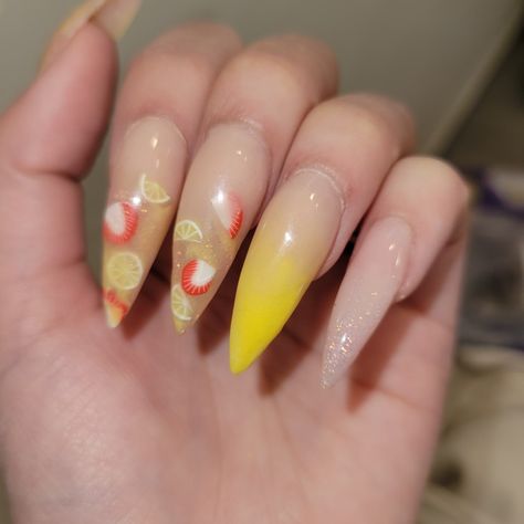 Lemonade Nails, Lemonade Nail Art, Lemon Drop Nails, Strawberry Nails Stiletto, Pink Lemonade Nail Designs, Strawberry Lemonade Nails, Acrylic Nail Designs Strawberry, Strawberry Lemonade, Stiletto Nails