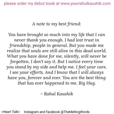 (Heart Talk) Dear best friend, listen 😊 ~ @rahulkaushikofthemeltingwords  Instagram Heartfelt Messages For Best Friend, Heartfelt Birthday Messages Best Friend, Insta Wall, Message For Best Friend, Friendship Messages, Friend Drawings, Earth Quotes, Long Distance Friends, Heart Talk