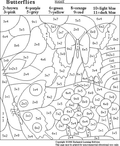 Butterfly Math Activity Printout - copy this image ..paste to a word document..adjust size if desired,,print Butterfly Math Activities, Addition Coloring Worksheet, Christmas Math Worksheets, Fun Math Worksheets, Math Coloring Worksheets, Math Pages, 2nd Grade Math Worksheets, Math Coloring, Free Math Worksheets