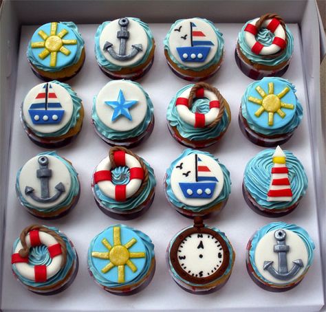 Nautical Cupcakes Nautical Baby Shower Cake, Boot Cake, Nautical Cupcake, Cupcakes Design, Boat Cake, Nautical Birthday Party, Nautical Cake, Nautical Themed Party, Torte Cupcake