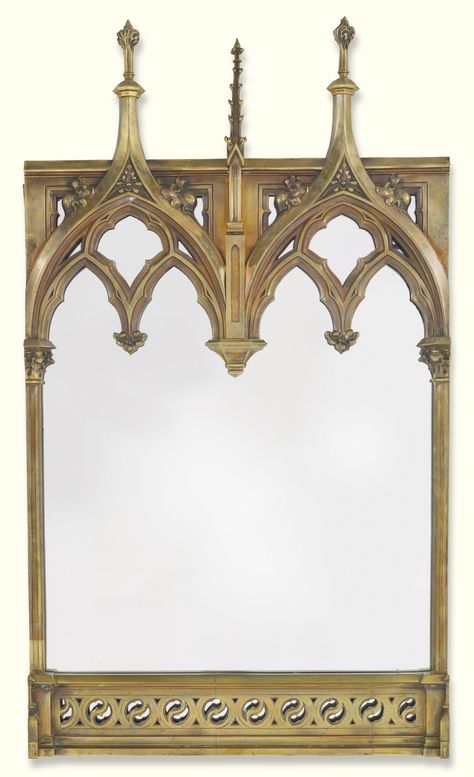 A Victorian Gothic revival brass frame, now mounted as a mirror late 19th century | lot | Sotheby's Gothic Architecture Interior, Victorian Gothic Revival, Gothic Interior, Gothic Windows, Gothic Cathedrals, Gothic Furniture, Cathedral Architecture, Gothic Church, Gothic Revival