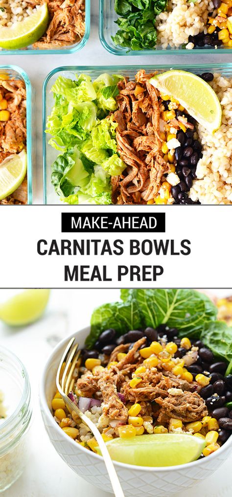 Eating healthy in the New Year is all about planning. And with this recipe for Carnitas Burrito Bowls, it’s easier than you think to meal prep for a week of fresh lunches and delicious dishes! Plus, it helps that this flavorful creation has all your favorite ingredients—black beans, guacamole, brown rice, and shredded pork. Carnitas Bowls, Meal Prep For A Week, Carnitas Burrito, Slow Cooker Carnitas, Best Pork Recipe, Clean Eating Diet Plan, Healthy Packed Lunches, Lunch Prep, Burrito Bowls