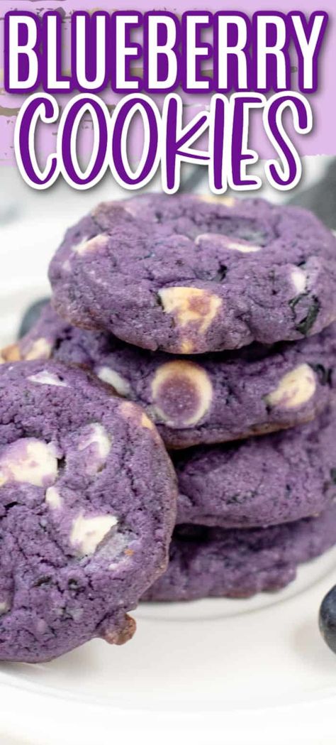 These vibrant, sweet, and soft cookies get their delicious taste and color from blueberries! These blueberry cookies are full of berry flavor complimented by white chocolate chips. They are the perfect cookie for any occasion! Fat Cookie Recipes, Blueberry Cookies Recipes, The Perfect Cookie, Soft Cookies, Blueberry Cookies, Fall Cookies, Perfect Cookie, Soft Cookie, Brownie Bar