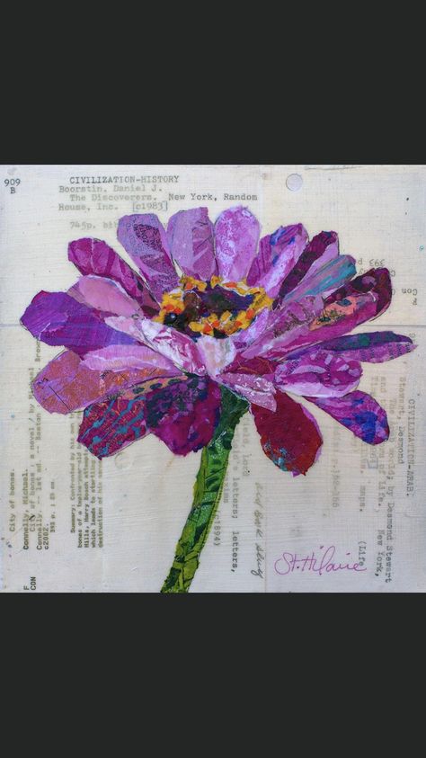 Torn Paper Collage Flowers, Mixed Media Flower Art, Floral Collage Art, Simple Collage Ideas, Fabric Collage Ideas, Collage Art Flowers, Flower Collage Art, Stephen Huneck, Fabric Collage Art