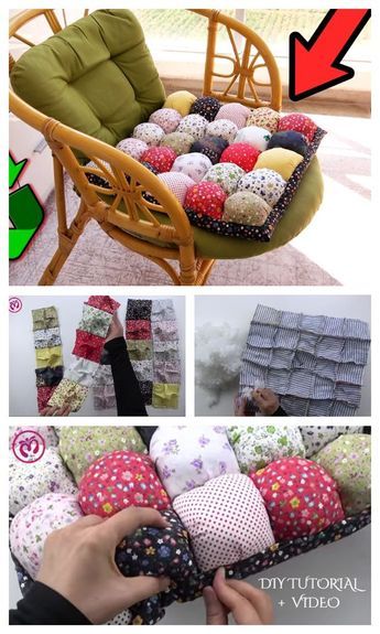 Chair Crochet, Diy Chair Cushions, Fabric Pouf, Fabric Art Diy, Neat Crafts, Puff Balls, Patchwork Chair, Patchwork Quilting Designs, Sewing Chair