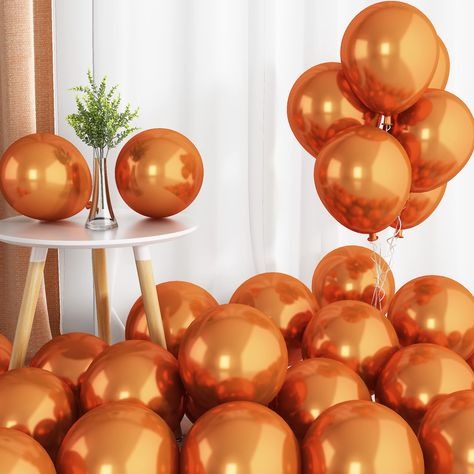 PRICES MAY VARY. 🎈50 PCS METALLIC CHROME DARK ORANGE BALLOONS: The valued party balloon set include 50pcs 10inch double layer metallic chrome dark orange balloons and 1pcs ribbon. Metallic luster unique design balloons for every party. 🎈PREMIUM MATERIAL: Our metallic chrome double layer balloons are made of natural latex thicken material, clearer surface, durable and beautiful, non-toxic and odorless,100% be safe for kids. 🎈EASY TO INFLATE: These lovely metallic chrome double layer balloons f Family Party Decorations, Balloons For Birthday, 50 Balloons, Orange Balloons, Orange Party, Pastel Balloons, Metallic Balloons, Outdoor Party Decorations, Purple Balloons